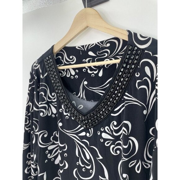 Unbranded Women’s Geometric Print Liquid Knit Beaded Blouse See Measurements‎ - Picture 4 of 8